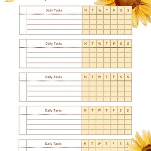 Checklist Sunflower Daily Checklist - Digital Printable | Focused Daily ...