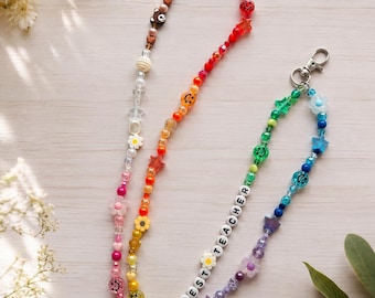 Personalised Beaded Lanyard Chain | Rainbow Name ID Holder