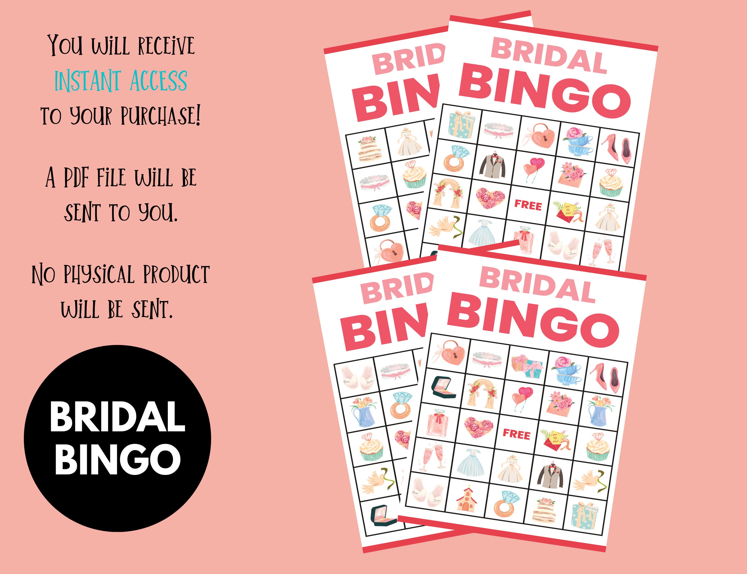 Printable Bridal Shower Bingo Cards, Bridal Hen Party, Bachelorette Party Game, Wedding ...