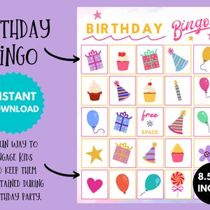 Printable Birthday Bingo Cards, Fun Party Board Game for Kids, Happy Birthday Activities, Unique Gift for Children, Instant Download PDF
