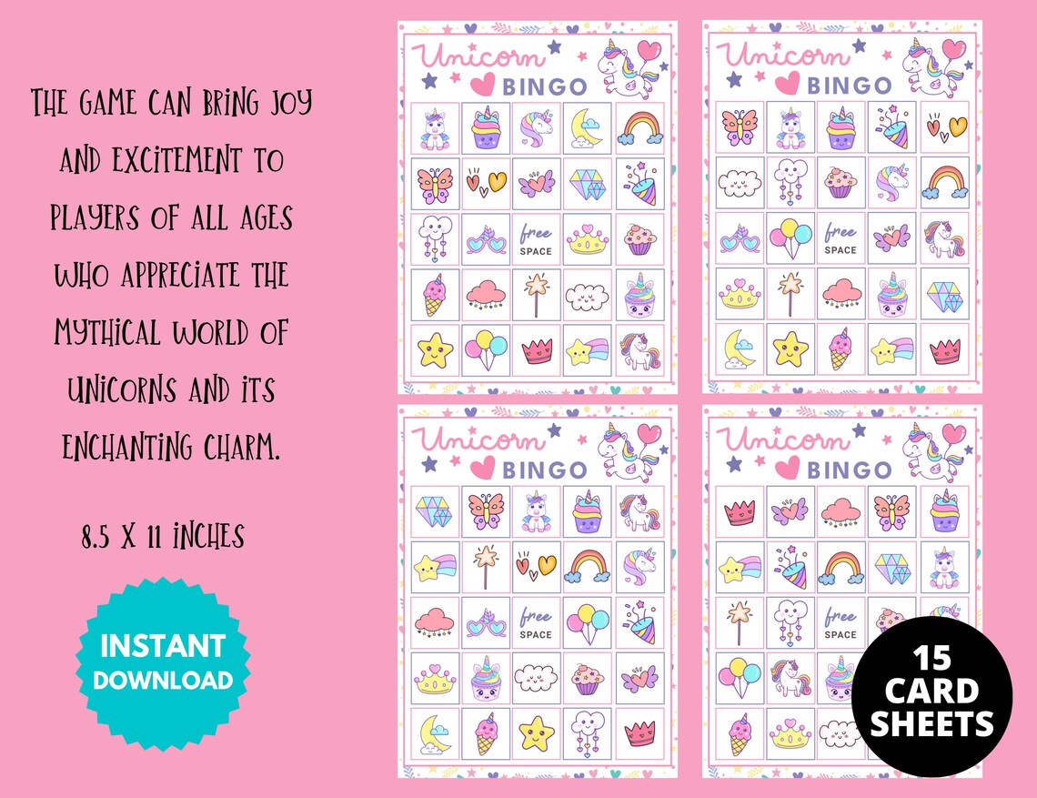 Unicorn Bingo Cards, Printable Unicorn Birthday Game, Magical Party ...