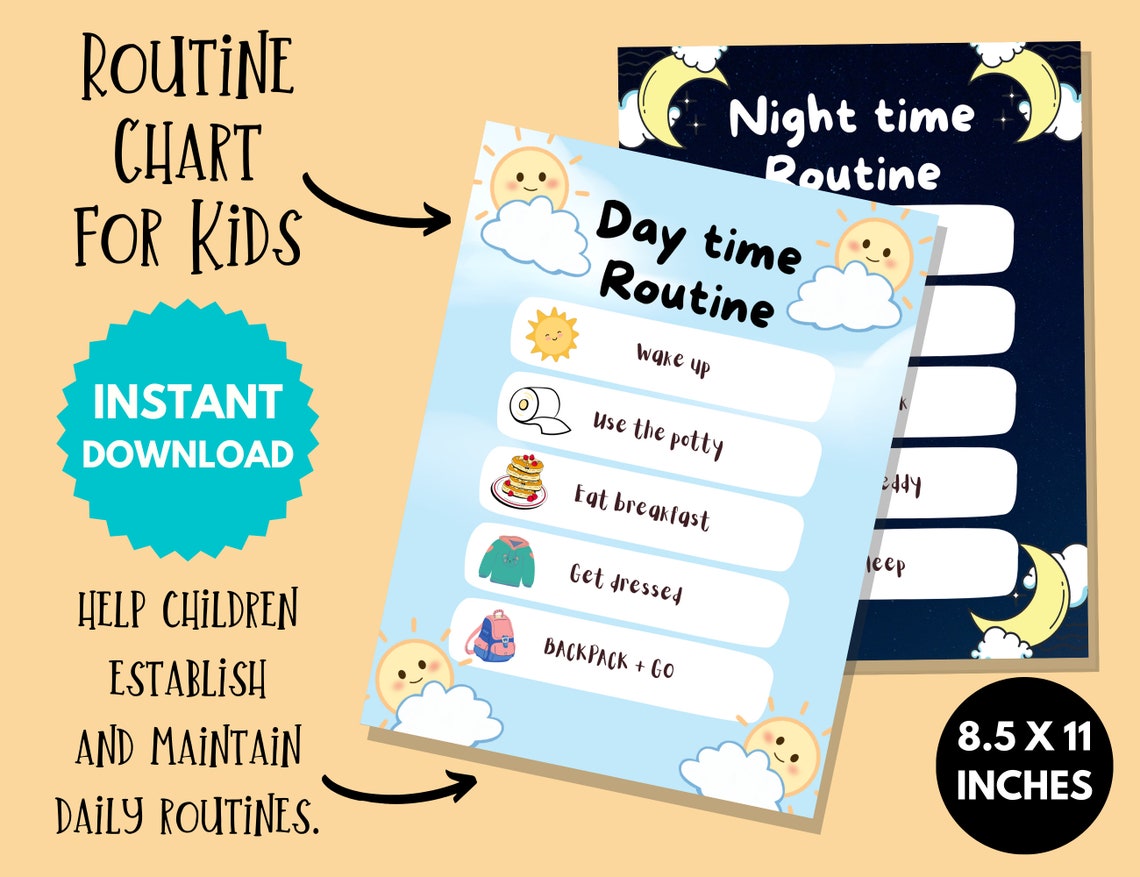 Routine Chart for Kids, Printable Morning & Evening Responsibility ...
