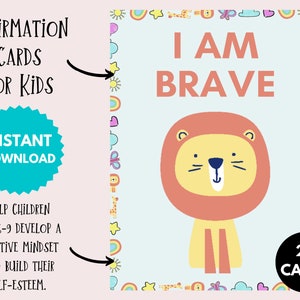 Druckbare Affirmationskarten für Kinder im Alter von 6-9 Jahren, positive, motivierende und stärkende Karten für Kinder, Selbstliebe Geschenk, Sofortiger Download PDF