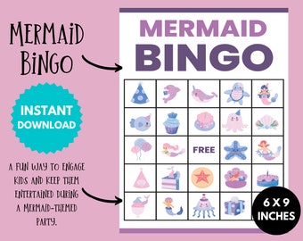 Mermaid Bingo Cards, Printable Under The Sea Party Game, Fun Ocean-Themed Activity, Enchanting Gift for Kids, Digital Instant Download PDF