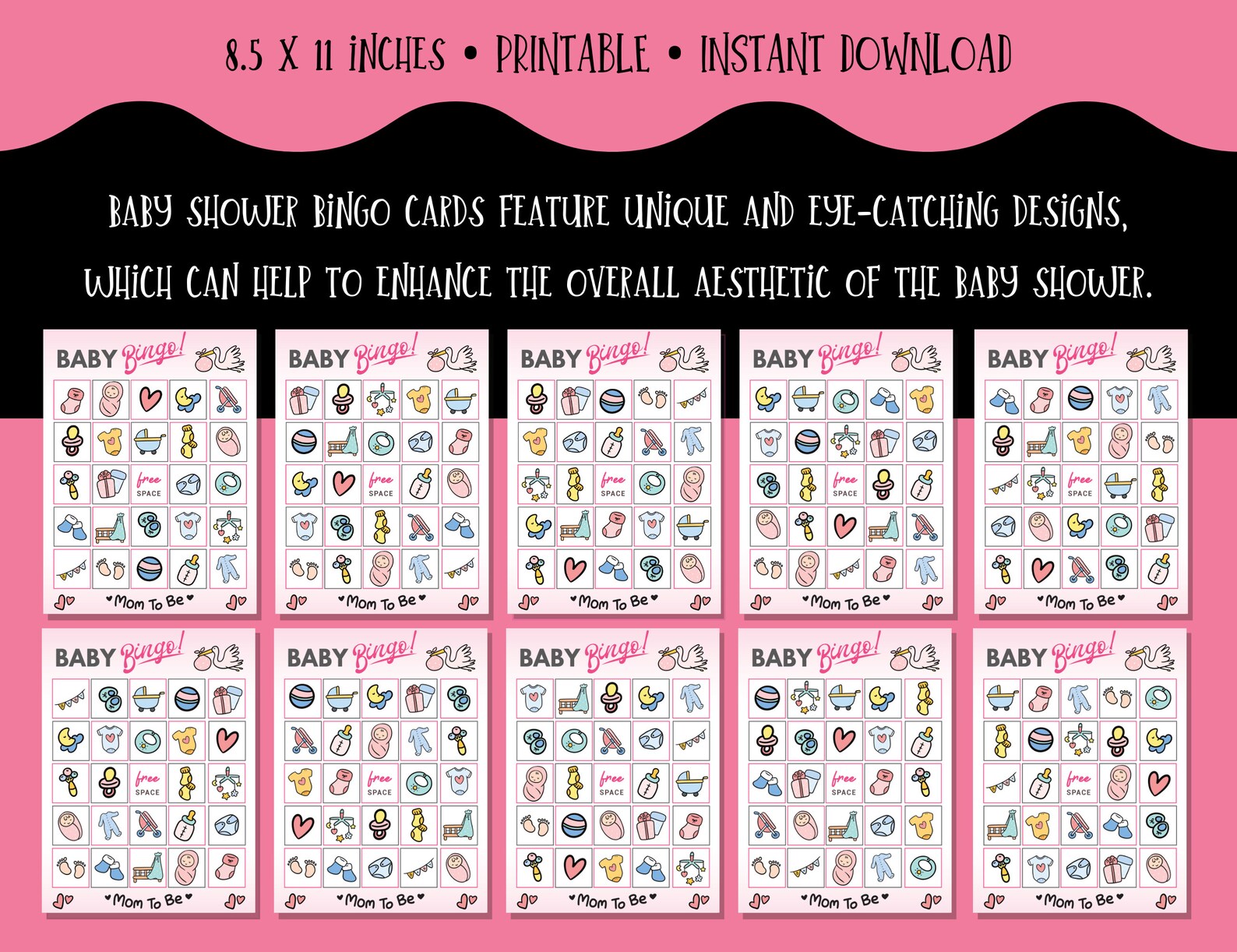 Baby Shower Bingo Printable, Baby Girl Bingo Printable, Baby Shower ...