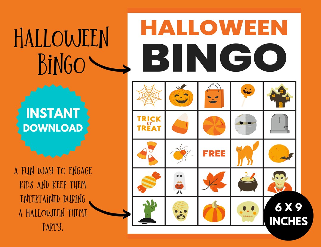 Halloween Bingo Cards, Printable Holiday Classroom Party Game, Spooky 