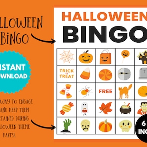 Halloween Bingo Karten, druckbare Ferien Klassenzimmer Party Spiel, gruselige lustige Aktivität Set, Geburtstagsgeschenk für Kinder, Sofort Download PDF