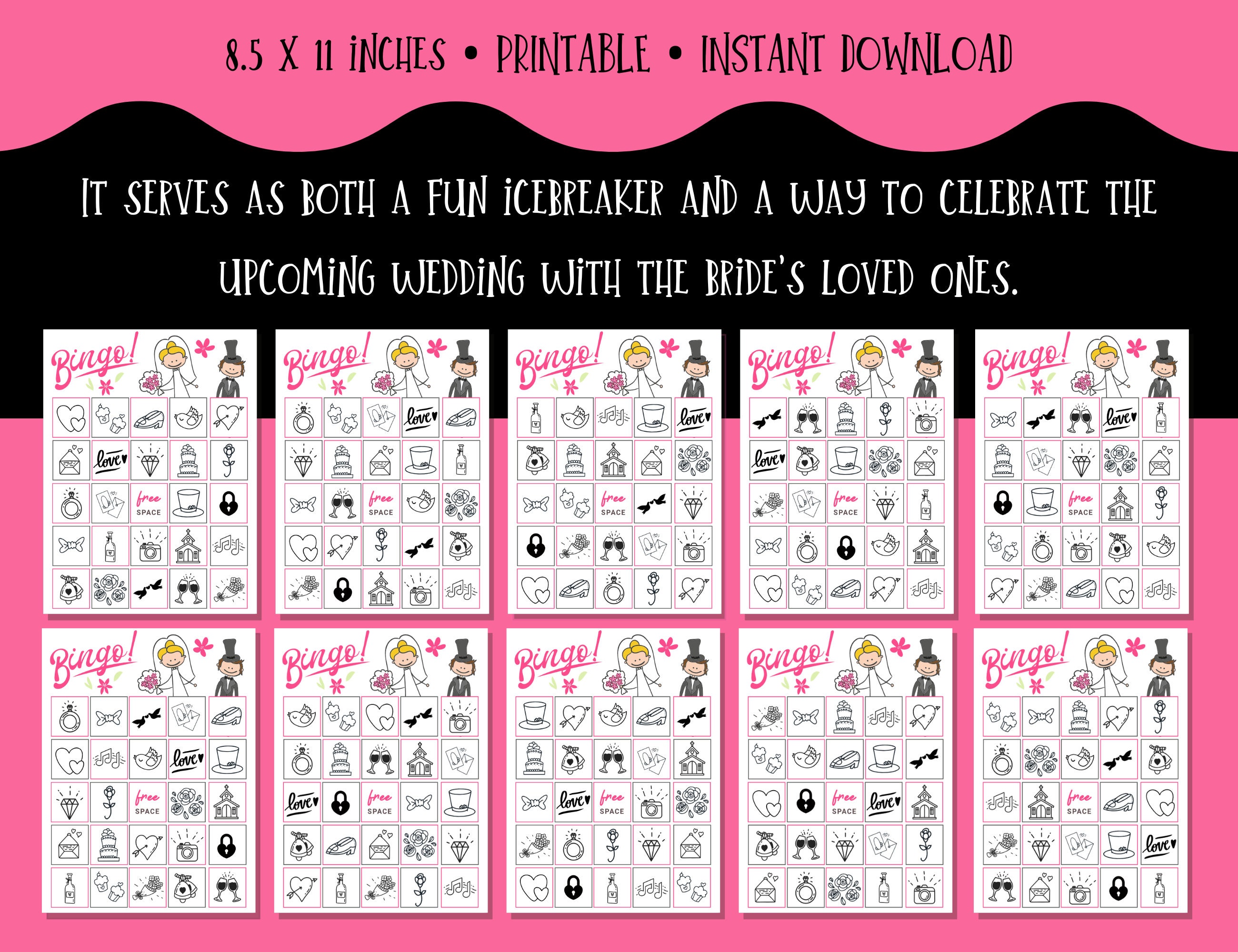 Printable Bridal Shower Bingo Cards, Bridal Hen Party, Bachelorette Party Game, Wedding ...
