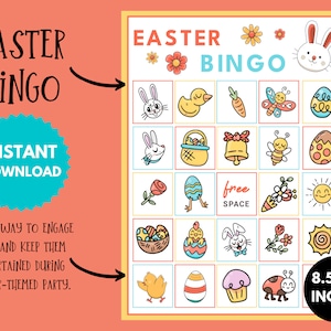 Easter Bingo Cards Set, Printable Holiday Party Game, Fun Festive Spring Activity, Unique Easter Gift for Kids, Digital Instant Download PDF