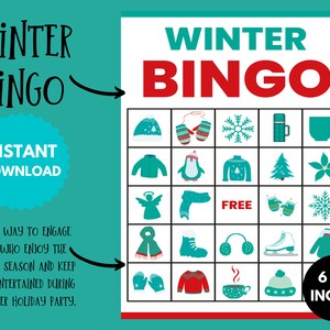 Winter Bingo Cards, Printable Christmas Holiday Party Game, Fun Xmas Activity Set, Birthday Gift for Kids, Digital Instant Download PDF