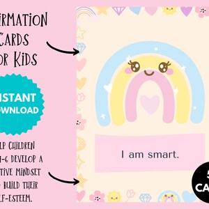 Druckbare Affirmationskarten für Kinder im Alter von 4-6 Jahren, positive, motivierende und stärkende Karten für Kinder, Selbstliebe Geschenk, Sofortiger Download PDF