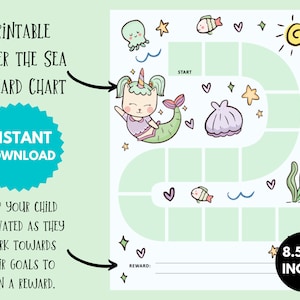 Gráfico de recompensas bajo el mar para niños, gráfico de comportamiento oceánico imprimible, gráfico de tareas diarias para niños, gráfico de pegatinas de rutina digital, lindo regalo