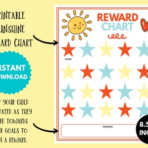 Gráfico de recompensas del sol para niños, gráfico de comportamiento del sol y las estrellas imprimible, gráfico de tareas diarias para niños, gráfico de pegatinas de rutina digital, lindo regalo