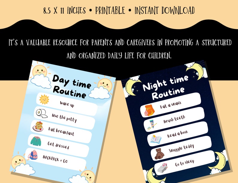 Routine Chart for Kids, Printable Morning & Evening Responsibility ...