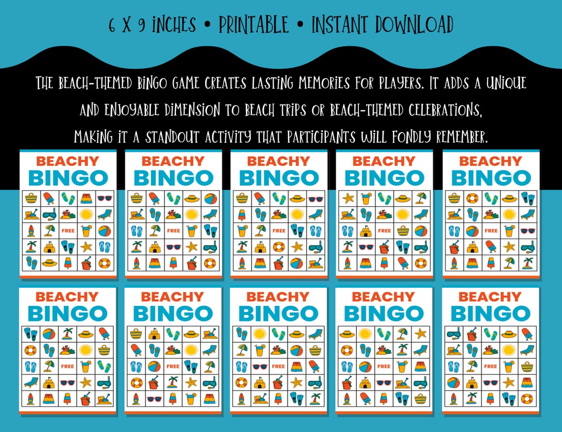 Beach Bingo Cards, Printable Beachy-themed Party Game, Fun Summer Coastal Activity, Birthday ...