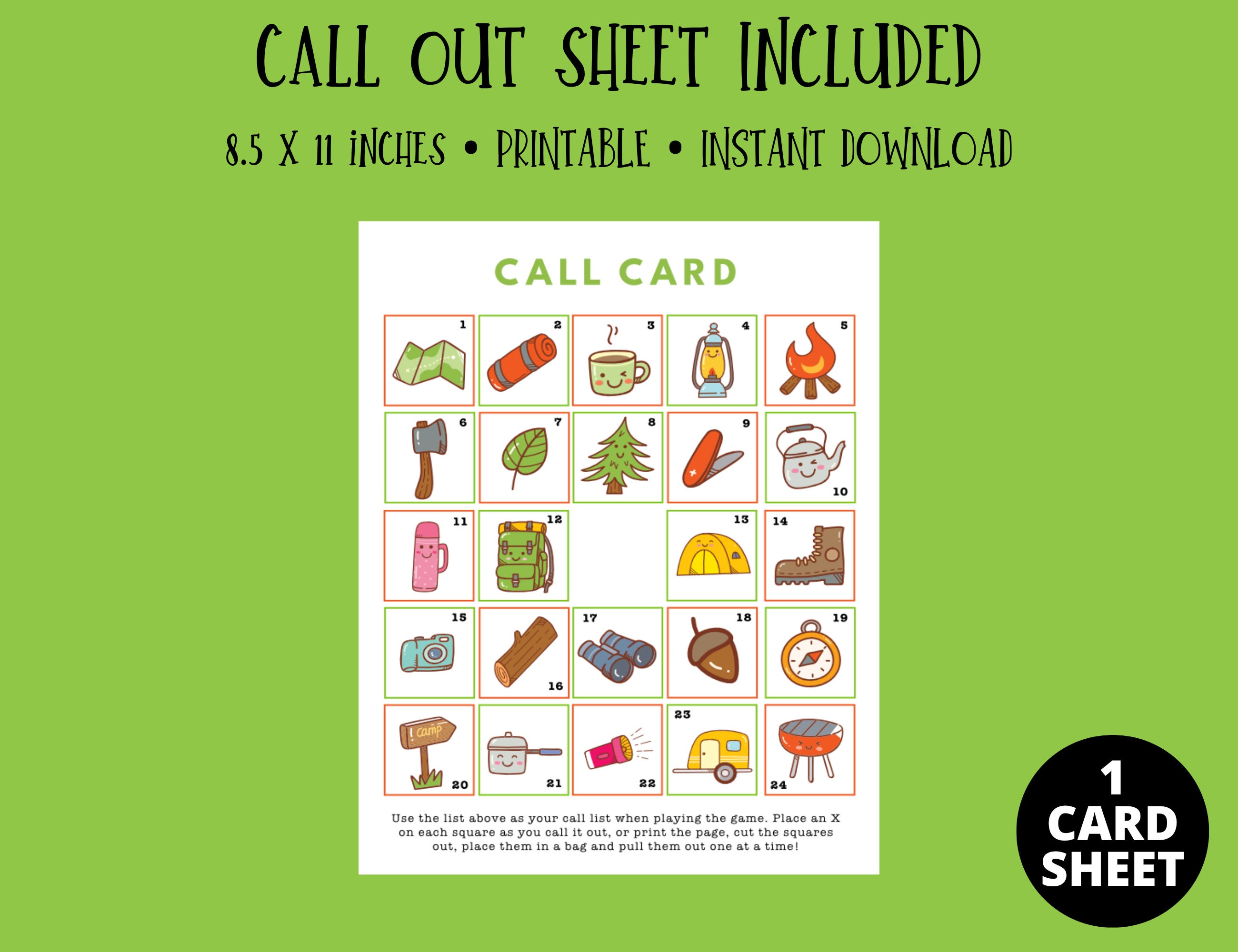 Camping Bingo Cards, Printable Outdoor Kids Adventure & Bonding Game ...