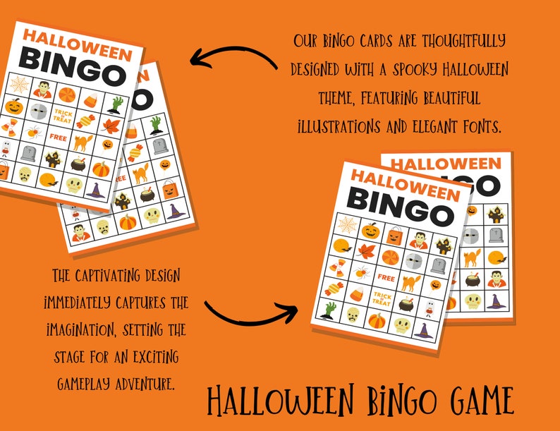 Halloween Bingo Cards, Printable Holiday Classroom Party Game, Spooky 
