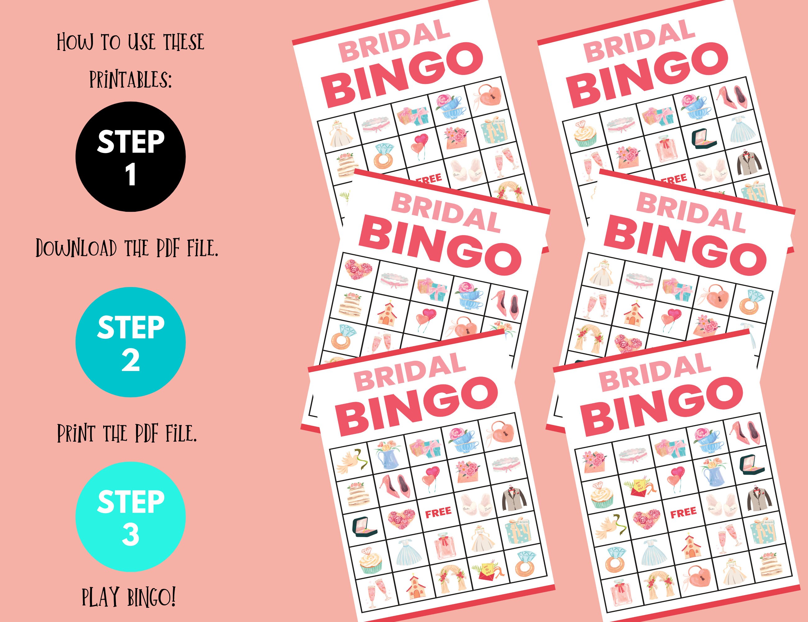 Printable Bridal Shower Bingo Cards, Bridal Hen Party, Bachelorette Party Game, Wedding ...