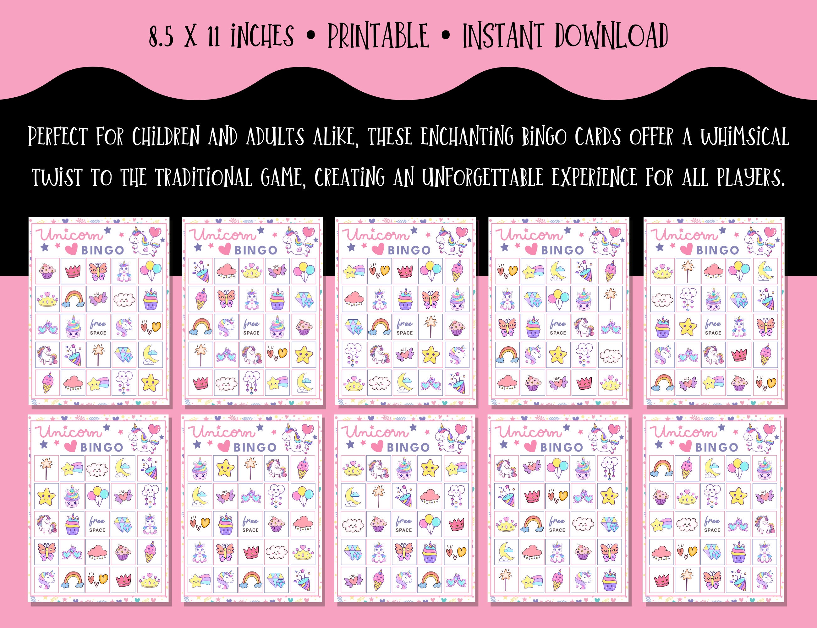 Unicorn Bingo Cards, Printable Unicorn Birthday Game, Magical Party ...