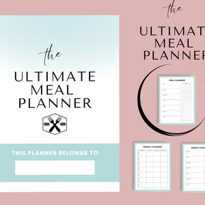 Meal Planner Printable, Editable Weekly Food Diary Bundle, Daily Food Journal, Monthly Meal Tracker, Fitness Diet Menu Grocery List PDF Gift