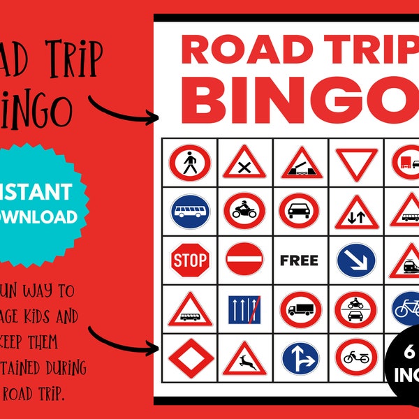 Road Trip Bingo Cards, Printable Travel Party Game, Fun Engaging Journey Activity, Interactive Gift for Kids, Digital Instant Download PDF