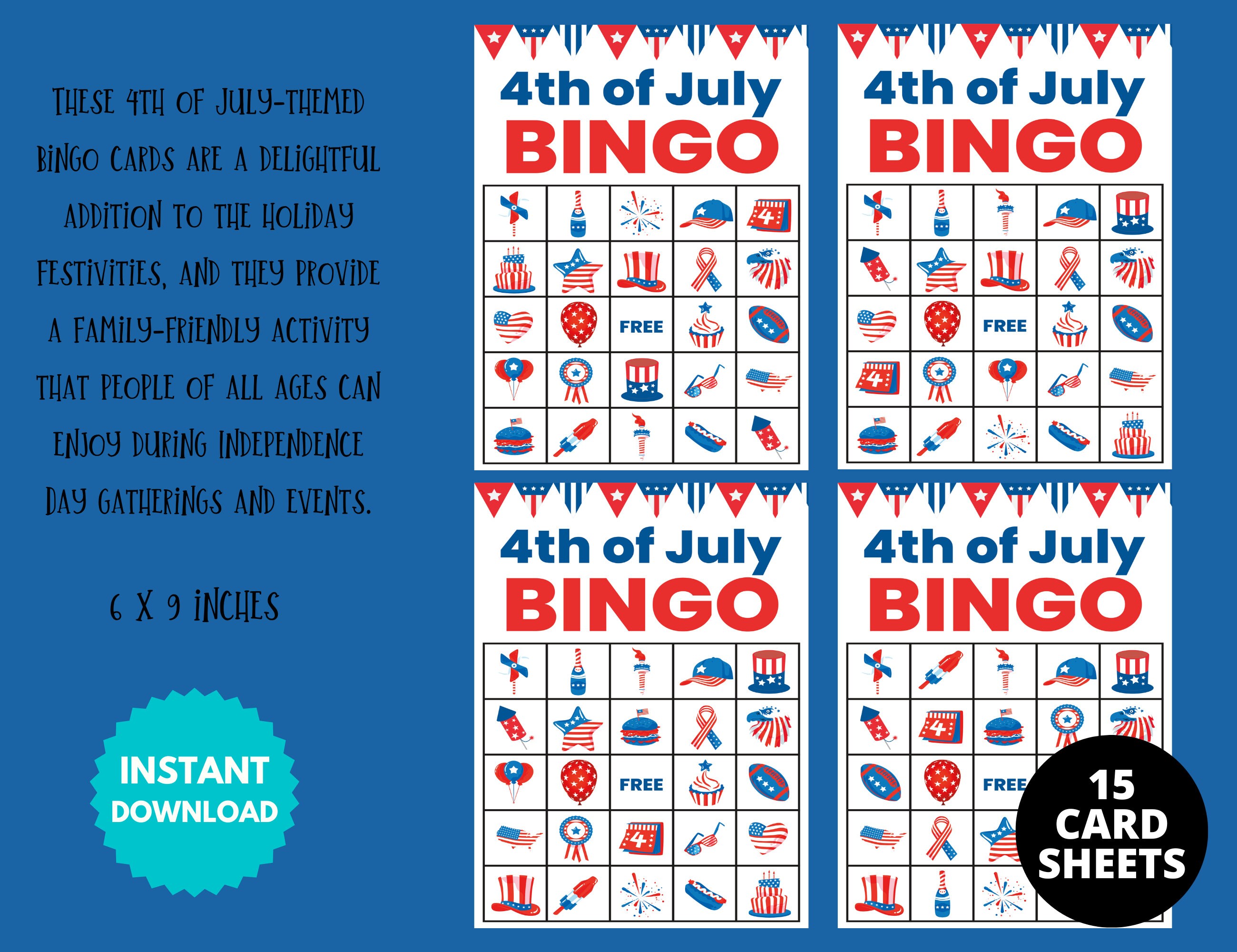4th of July Bingo Cards, Printable Patriotic Party Game, Fun ...