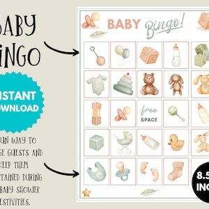Baby Shower Bingo Printable, Baby Bingo Printable, Baby Shower Gift Bingo, Baby Shower Bingo 15 Cards, Baby Bingo Game, Instant Download PDF
