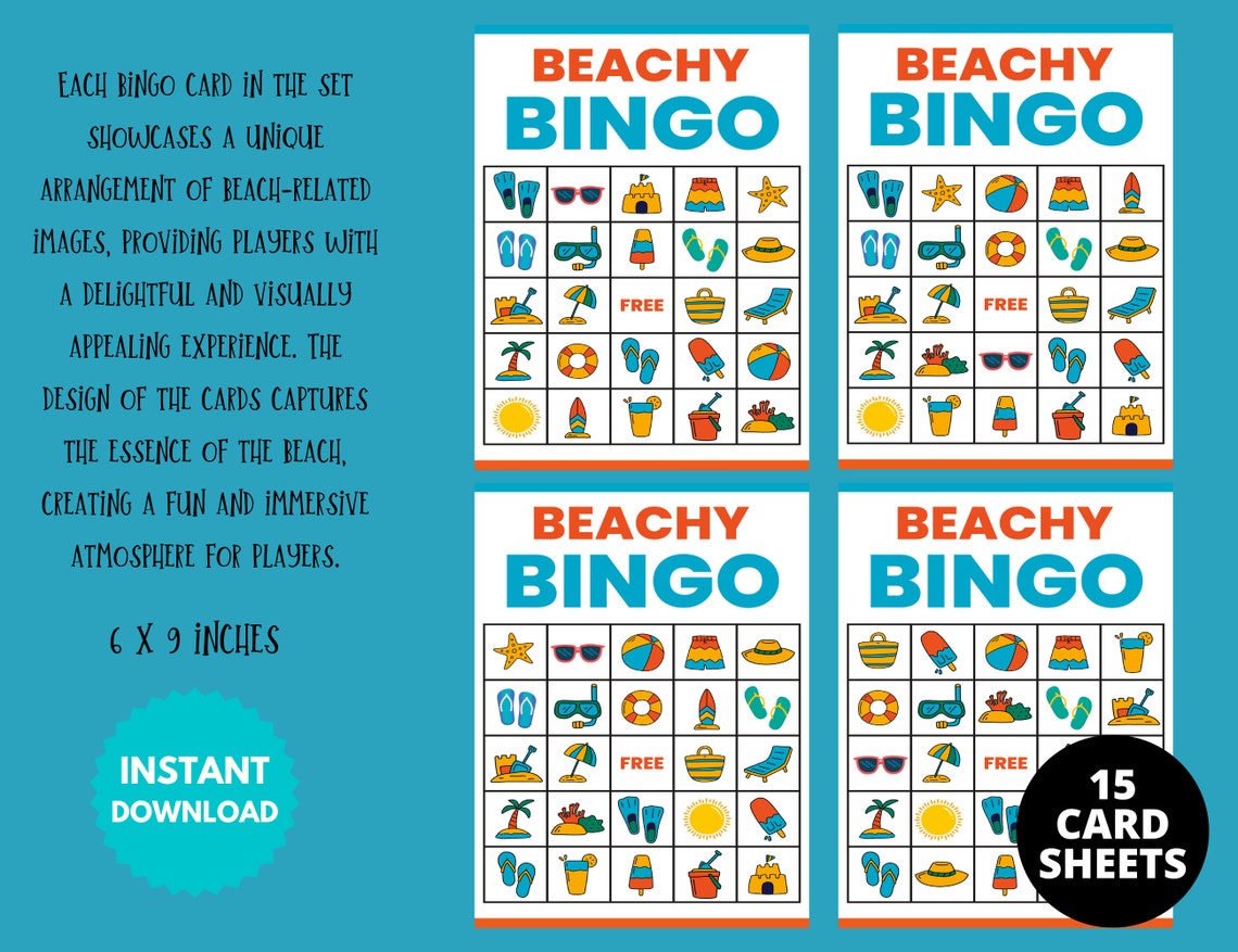 Beach Bingo Cards, Printable Beachy-themed Party Game, Fun Summer Coastal Activity, Birthday ...