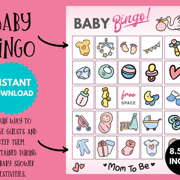 Baby Shower Bingo Printable, Baby Girl Bingo Printable, Baby Shower Gift Bingo, Baby Shower Bingo 15 Cards, Baby Bingo Game Instant Download