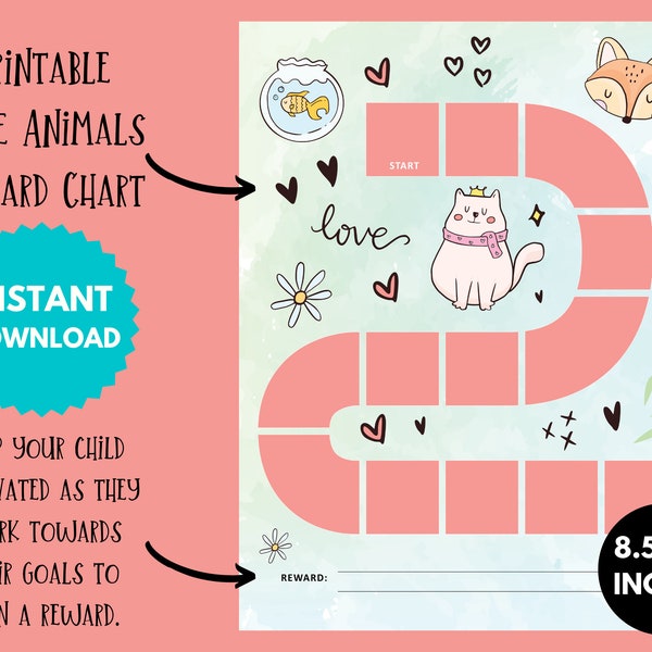 Cute Animals Reward Chart for Kids, Printable Behavior Chart, Children Daily Chore Chart, Routine Sticker Chart Digital, Kawaii Gift