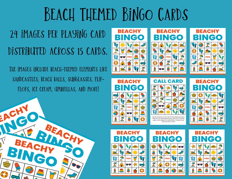 Beach Bingo Cards, Printable Beachythemed Party Game, Fun Summer