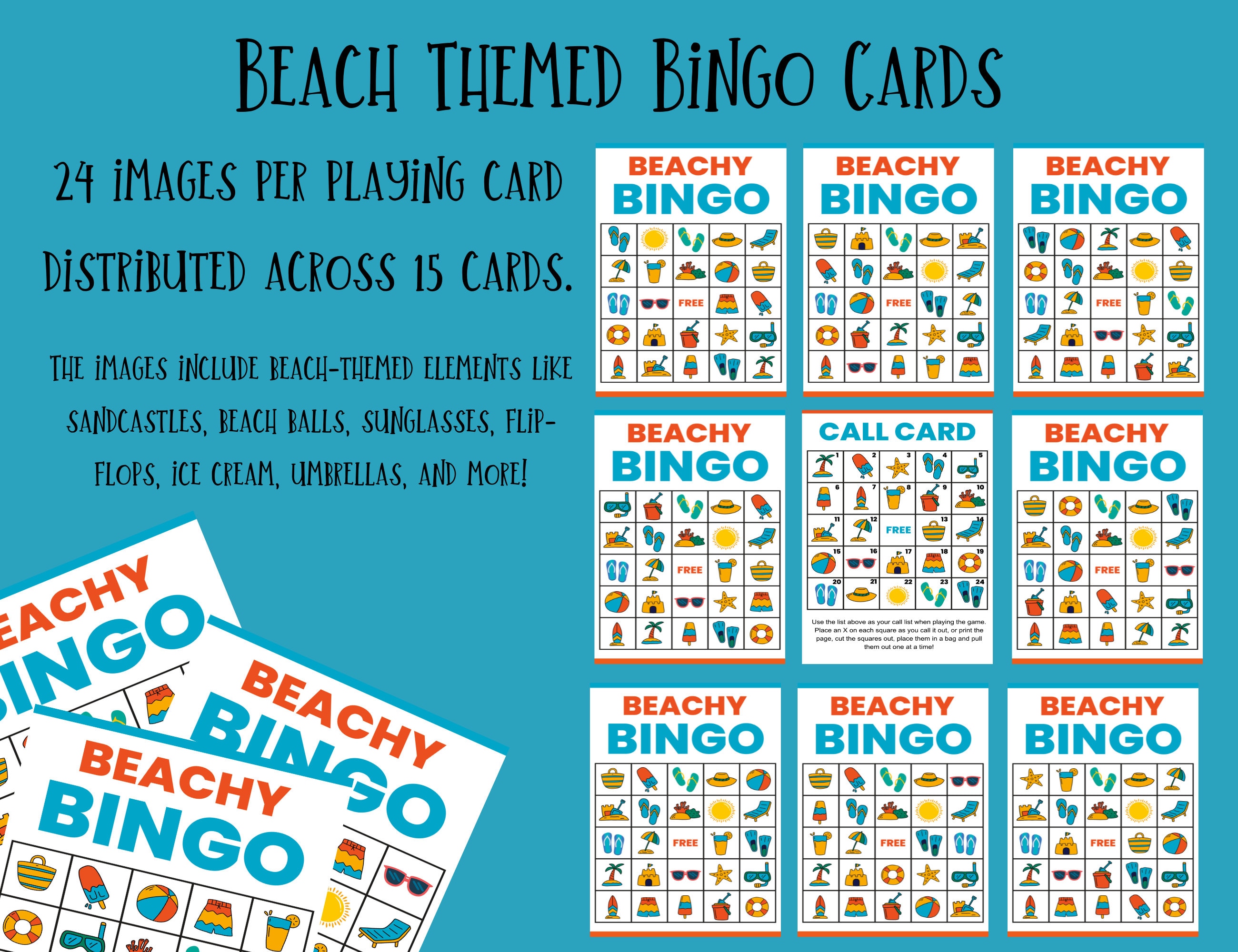 Beach Bingo Cards, Printable Beachythemed Party Game, Fun Summer