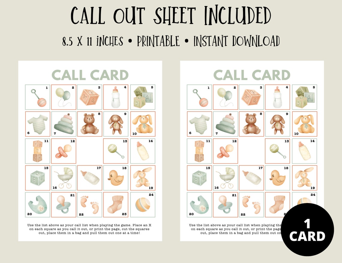 Baby Shower Bingo Printable, Baby Bingo Printable, Baby Shower Gift ...
