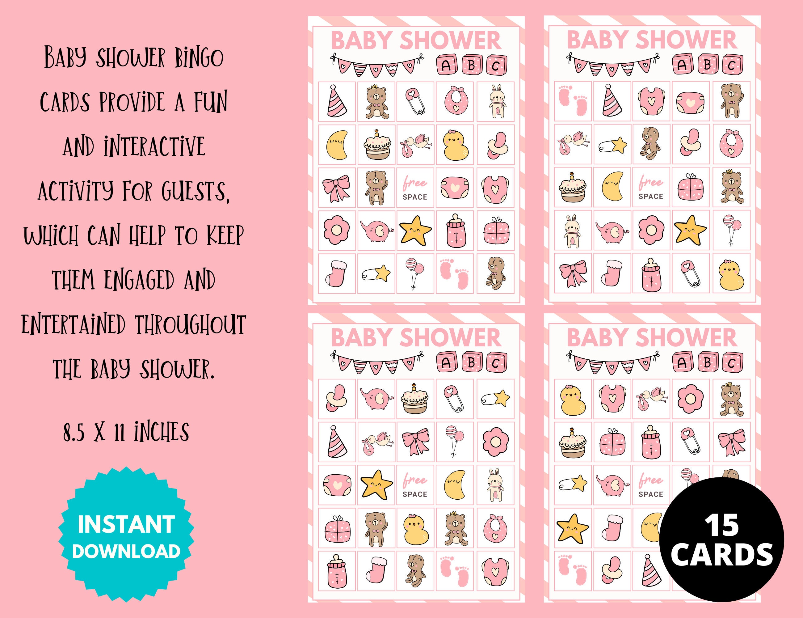 Baby Shower Bingo Printable, Baby Girl Bingo Printable, Baby Shower ...