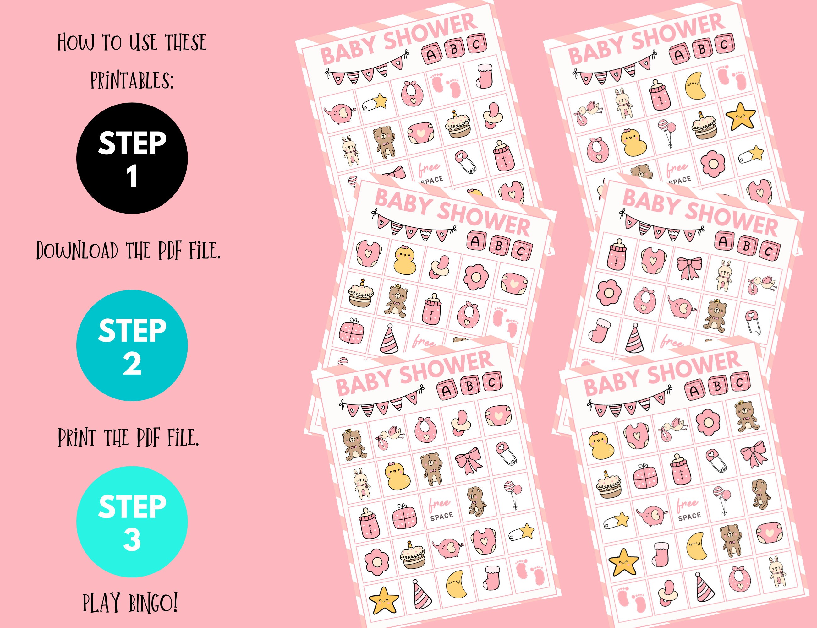 Baby Shower Bingo Printable, Baby Girl Bingo Printable, Baby Shower ...