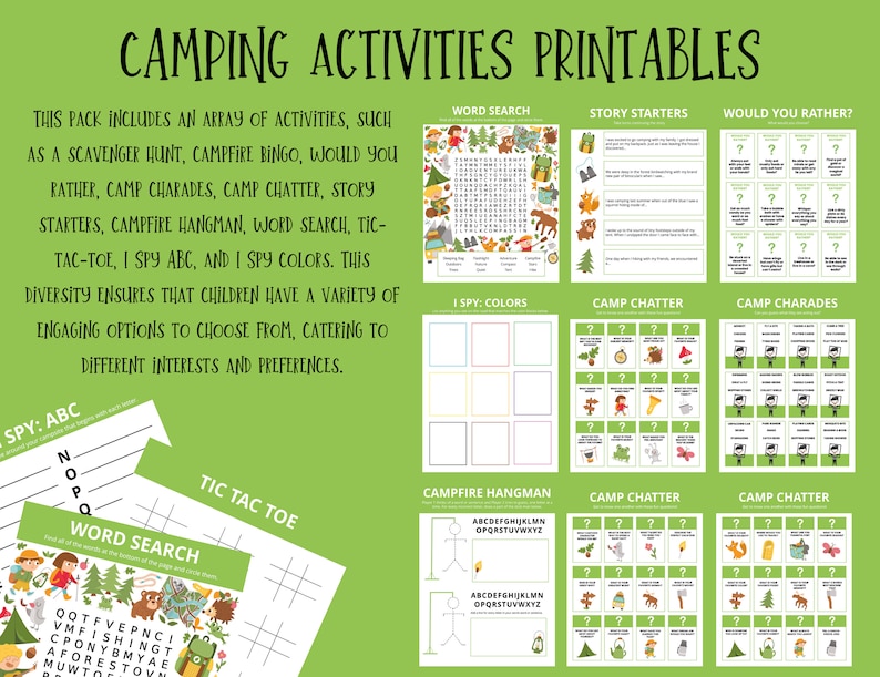 Camping Activities for Kids, Printable Activity Pack, Worksheet Bundle ...