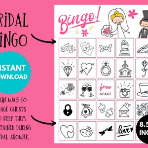 Cartes de bingo de douche nuptiale imprimables, partie de poule nuptiale, jeu de partie de Bachelorette, activités de mariage, cadeau de future mariée, téléchargement instantané PDF