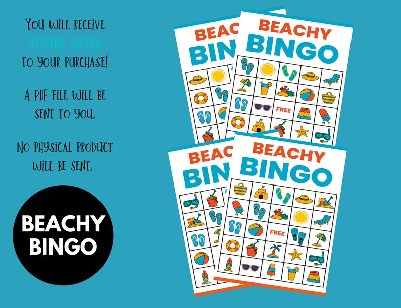 Beach Bingo Cards, Printable Beachythemed Party Game, Fun Summer