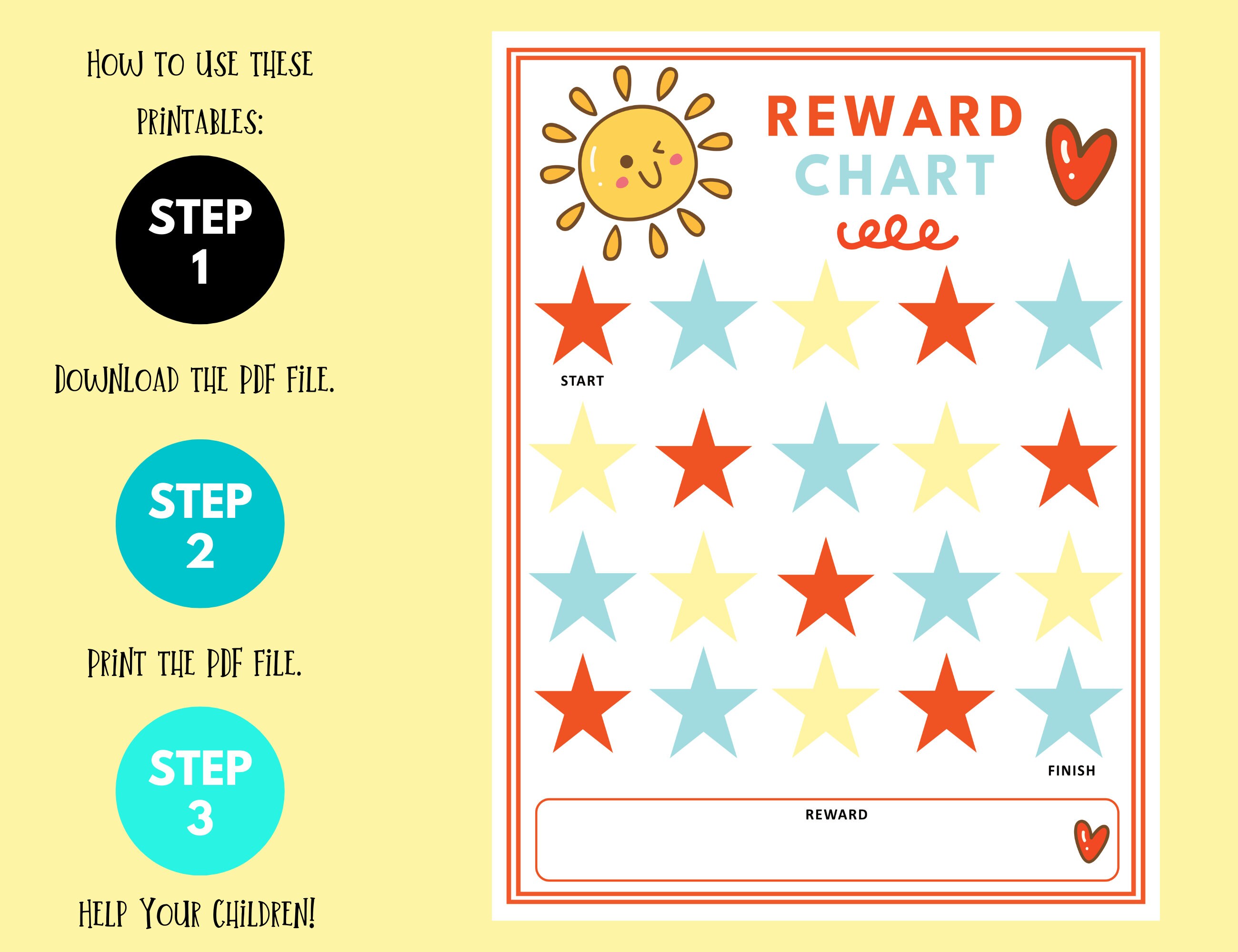 Sunshine Reward Chart For Kids Printable Sun Stars Behavior Etsy
