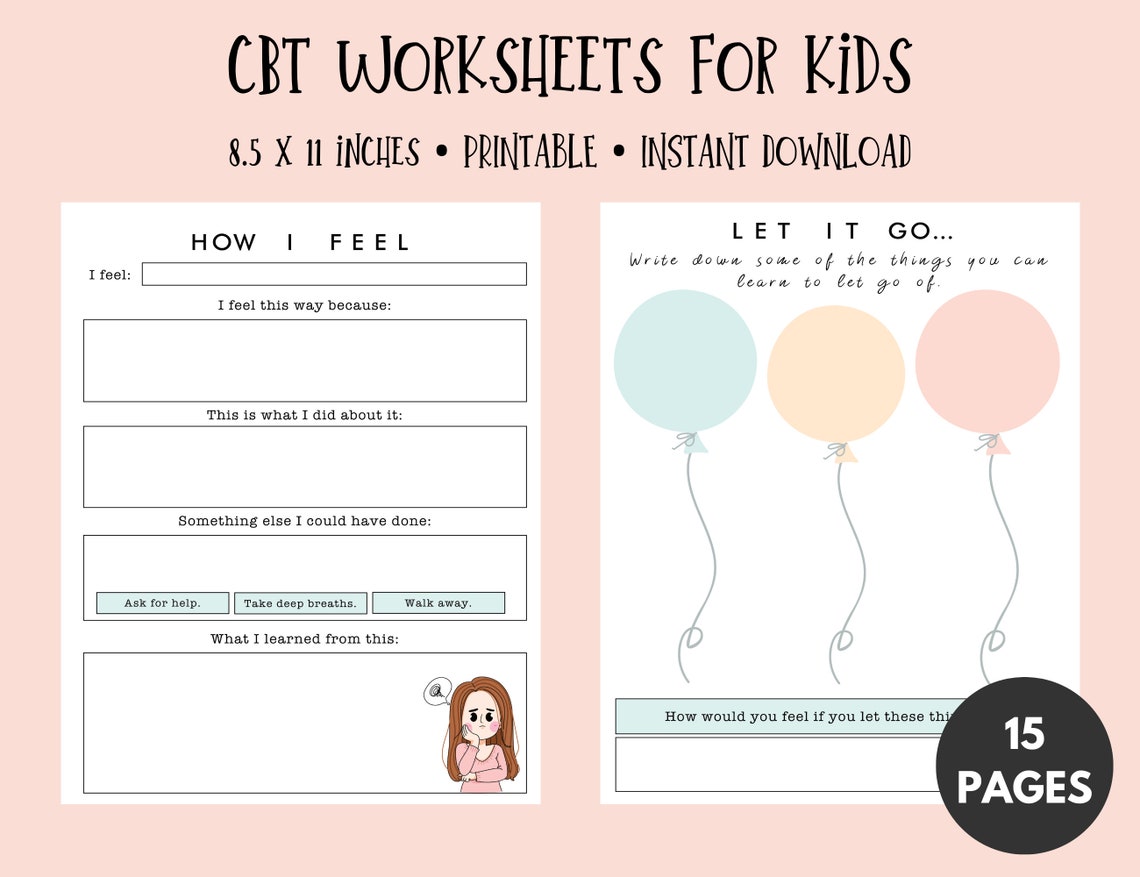 CBT Worksheets for Kids Bundle, Mental Health Printable Cbt Activity