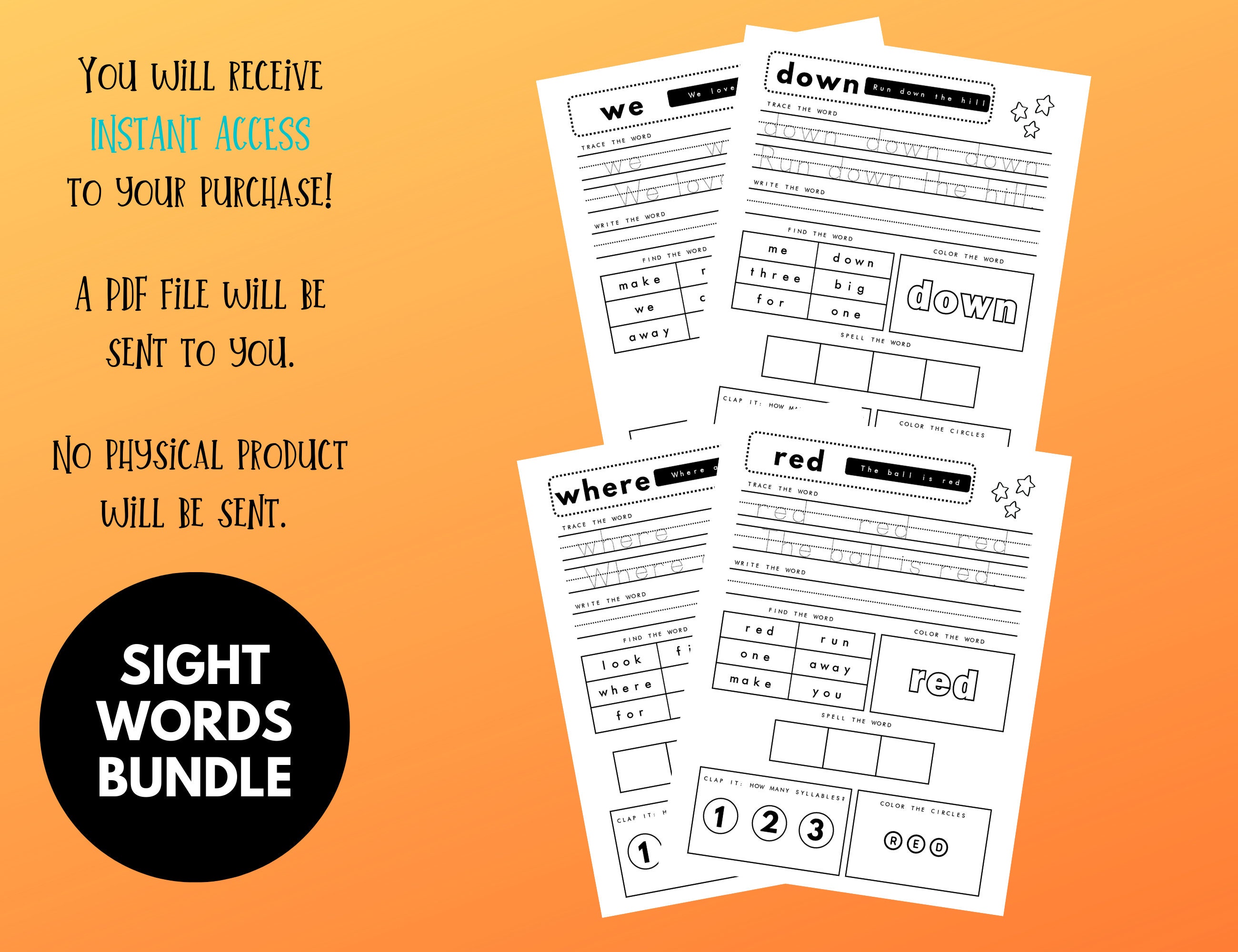 Printable Dolch Sight Word Worksheets for Pre-k &amp; Kindergarten, Practice Spelling Workbook, 92 ...