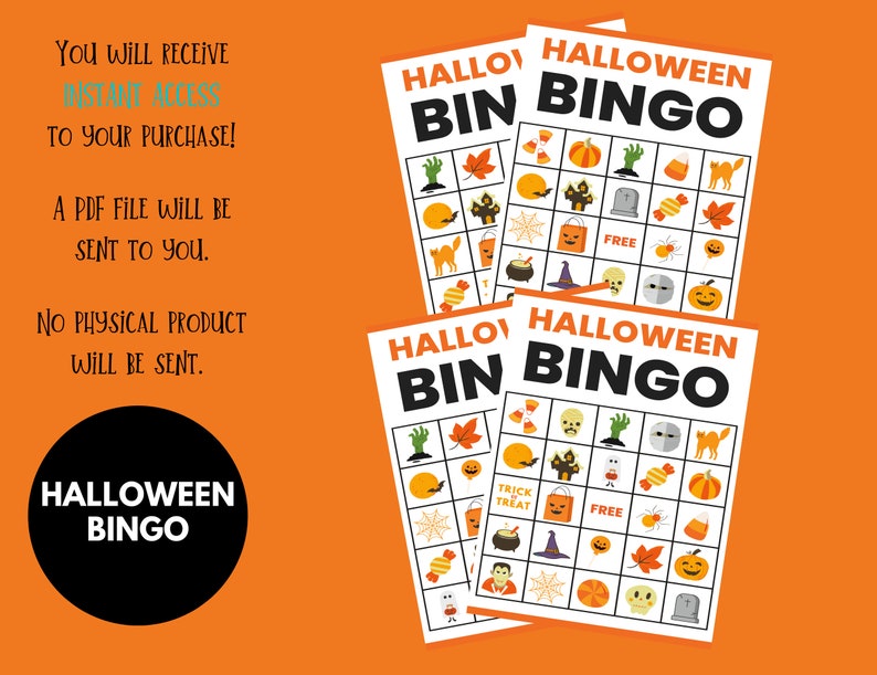 Halloween Bingo Cards Printable Holiday Classroom Party Game Spooky Fun Activity Set Birthday