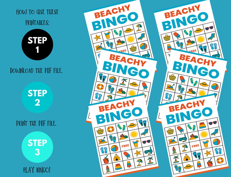 Beach Bingo Cards, Printable Beachythemed Party Game, Fun Summer