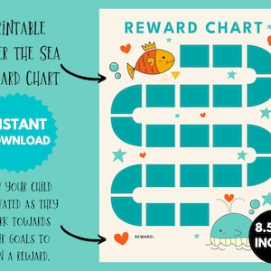 Tabla de recompensas bajo el mar para niños, tabla imprimible de comportamiento oceánico, tabla de tareas diarias para niños, tabla digital de pegatinas de rutina, regalo bonito
