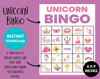 Unicorn Bingo Cards, Printable Unicorn Birthday Game, Magical Party Activity for Kids, Instant Download Educational PDF Gift for Children