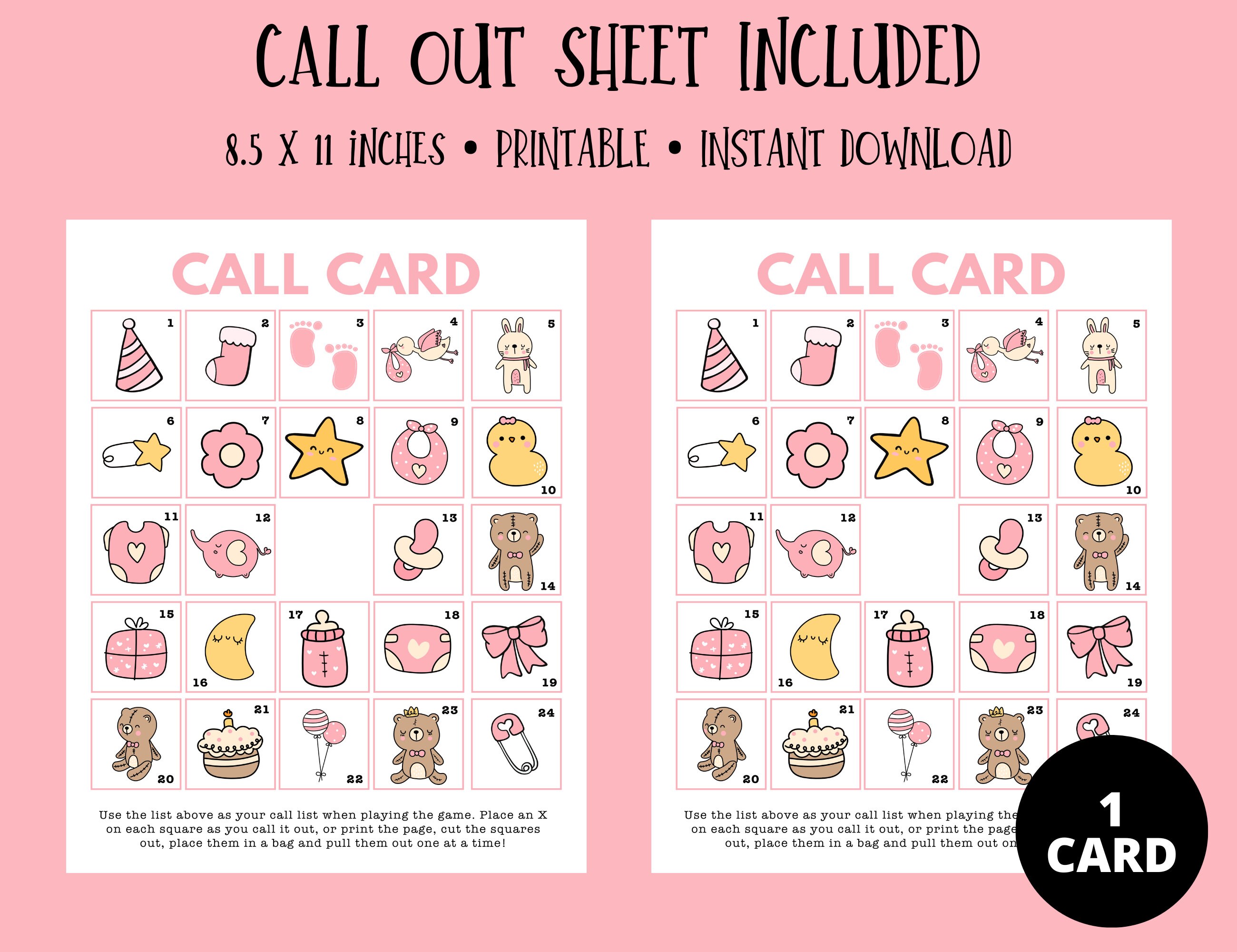 Baby Shower Bingo Printable, Baby Girl Bingo Printable, Baby Shower ...