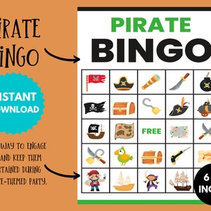 Bingokaarten piraten, afdrukbaar educatief schattenjacht-feestspel, leuke verjaardagsactiviteit, uniek cadeau voor kinderen Digitale pdf-download direct
