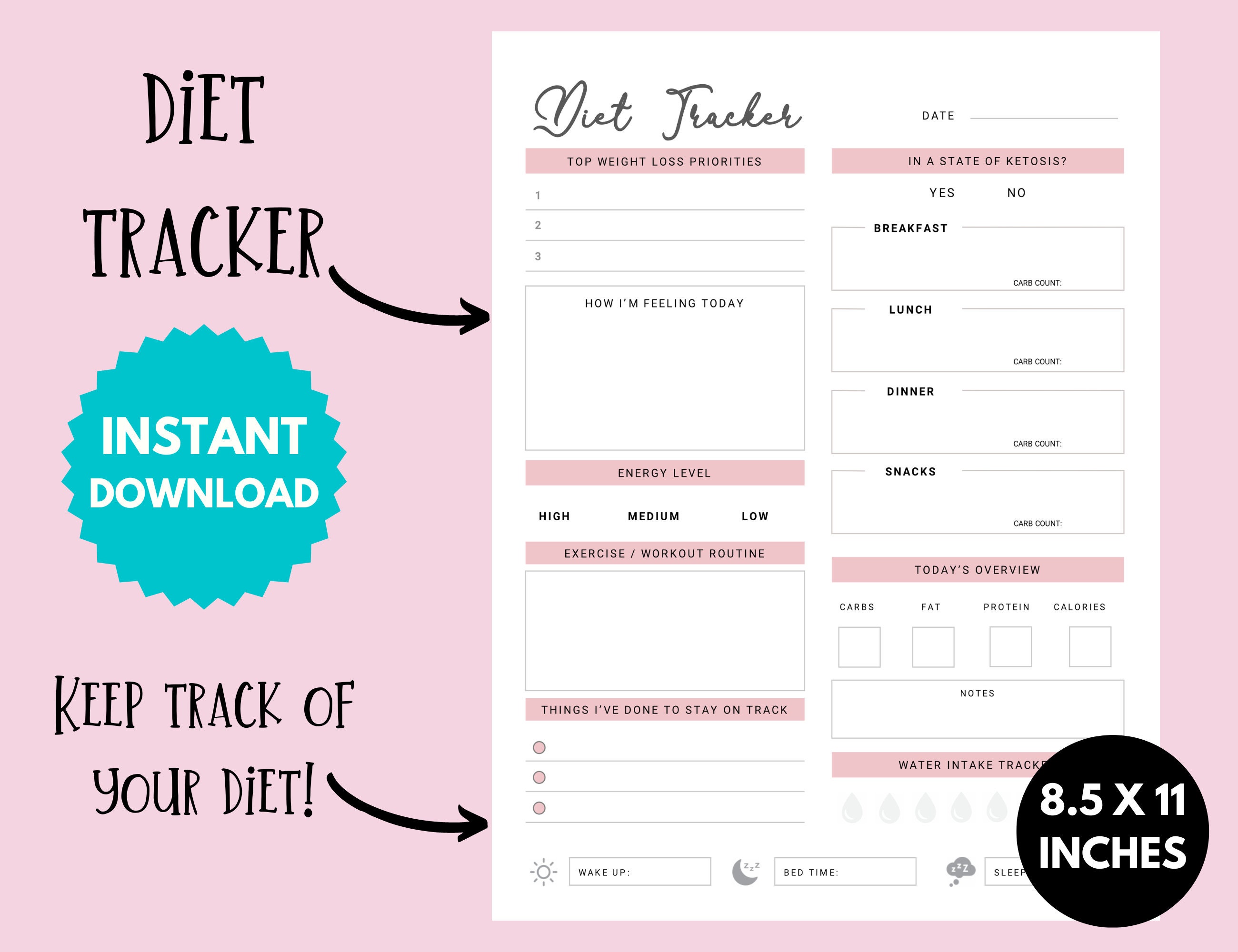 Printable Diet Tracker Printable Diet Tracker Template Food - Etsy Portugal