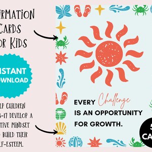 Druckbare Affirmationskarten für Kinder im Alter von 13-17 Jahren, positive, motivierende und stärkende Karten für Kinder, Selbstliebe Geschenk Sofortiger Download PDF
