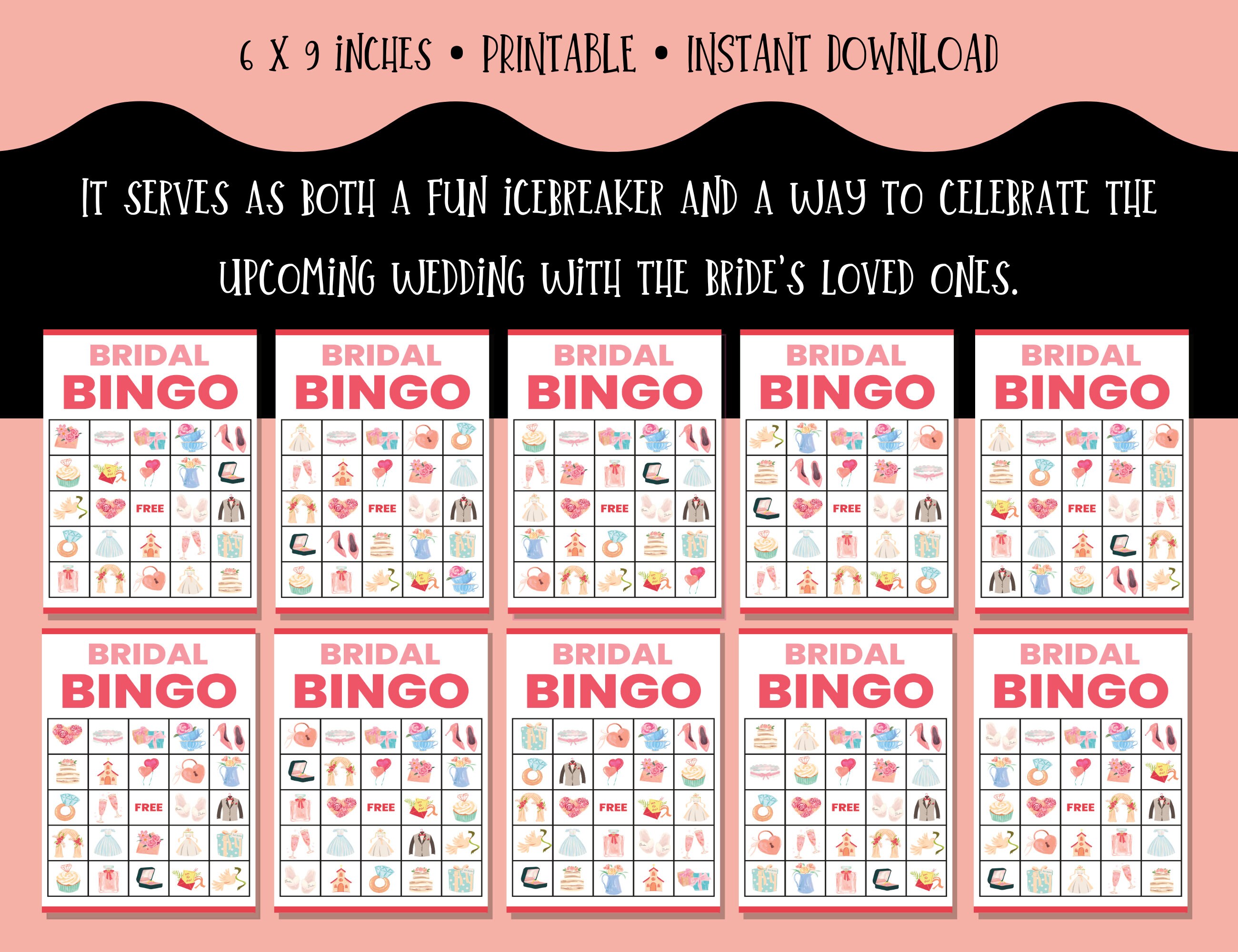 Printable Bridal Shower Bingo Cards, Bridal Hen Party, Bachelorette Party Game, Wedding ...